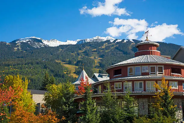 Whistler architecture with Blackcomb mountain in the background
