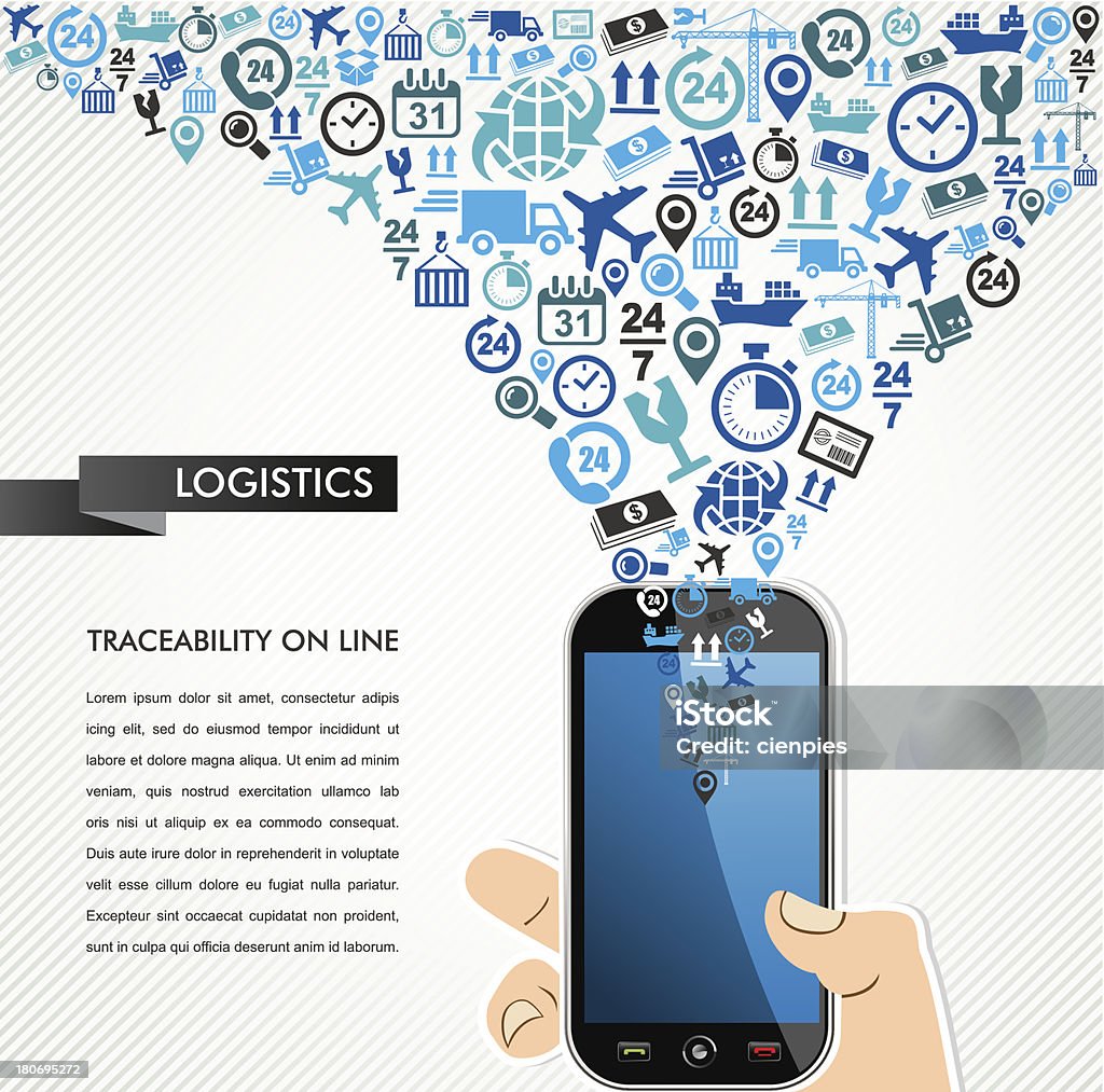 Wysyłka Logistyka koncepcja ikony, zestaw, Ręka człowieka smartfon ilustracja. - Grafika wektorowa royalty-free (24 Hrs - Angielski zwrot)