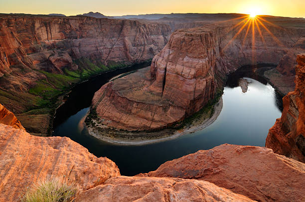 Twilight landscape of Horseshoe Bend, Colorado River, Arizona, USA "Twilight landscape of Horseshoe Bend, Colorado River, Arizona, USA" sunset cloudscape cloud arizona stock pictures, royalty-free photos & images