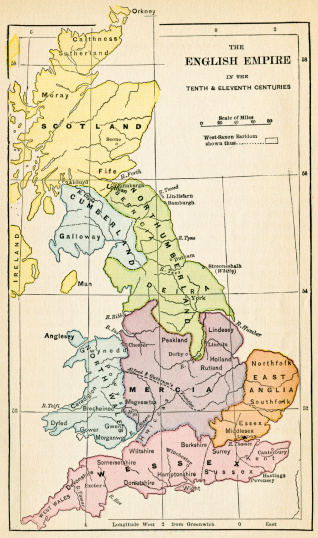 Map From 1883 Showing The English Empire In The 10th And 11th Centuries.