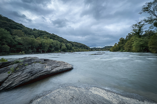 Rapids and waterfalls of the Shenandoah River near Harper's Ferry. in United States, West Virginia, Harpers Ferry