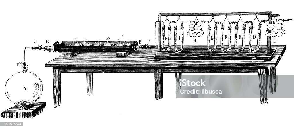 Antico esperimenti di fisica e chimica scientifica - Illustrazione stock royalty-free di Progetto