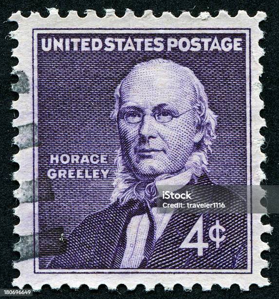 Horace Greeley Stamp - Fotografie stock e altre immagini di Adulto - Adulto, Composizione verticale, Cultura americana