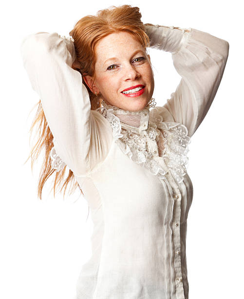 istock happy woman in old fashioned style clothes 180697163