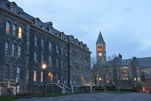 Campus of Cornell University "Campus of Cornell University at dawn, Ithaca, New York, USA" cornell university stock pictures, royalty-free photos & images