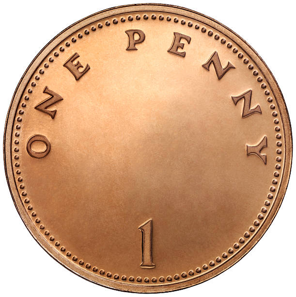 1 centesimo britannico con la corona rimozione di saracinesca - one pence coin coin british coin uk foto e immagini stock