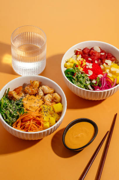 istock Hawaiian shrimp poke bowl with rice 1806977569