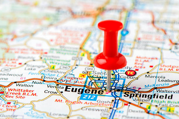 istock US capital cities on map series: Eugene, Oregon 180698082