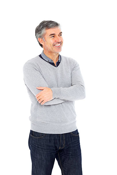 istock Smiling mature guy with his arms crossed looking at copyspace 180698112