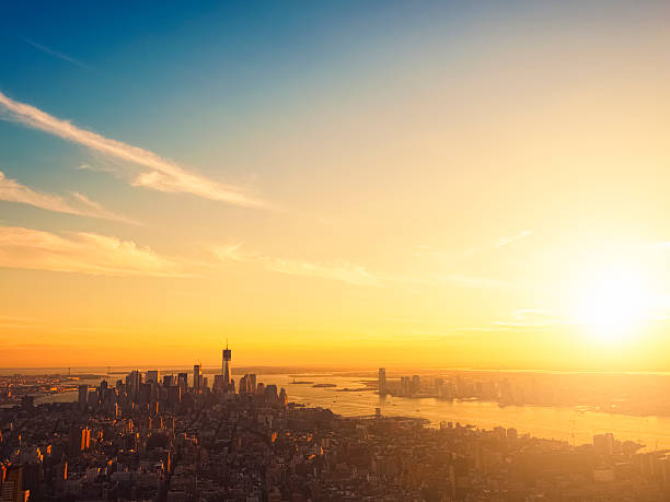 Sunset on Manhattan, New York City stock photo