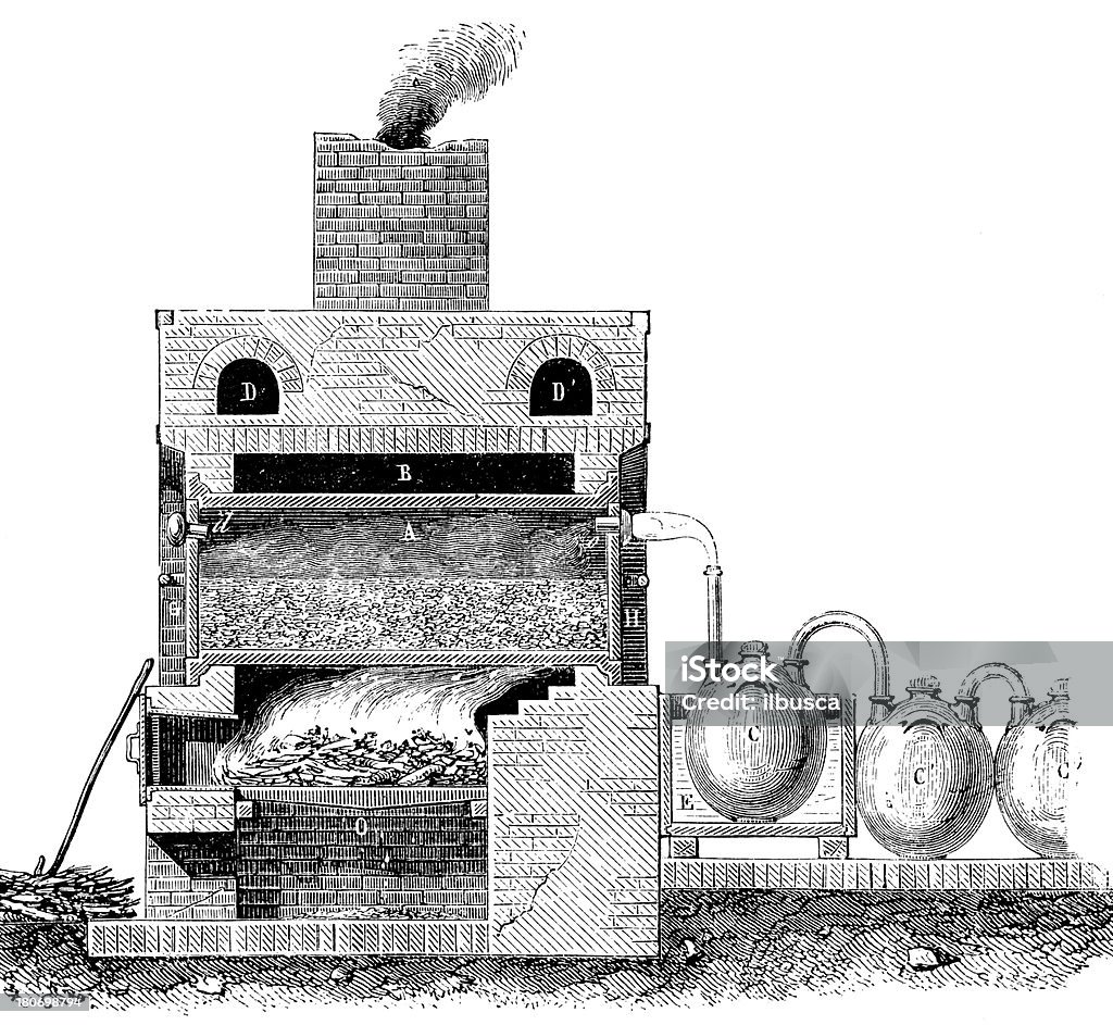 Antique des expériences scientifiques de chimie et de physique - Illustration de Antiquités libre de droits