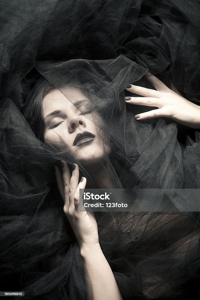 Black veil Portrait of young woman with black veil. Veil Stock Photo