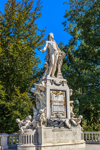 Wolfgang Amadeus Mozart Statue in Burggarten park in Vienna Austria
