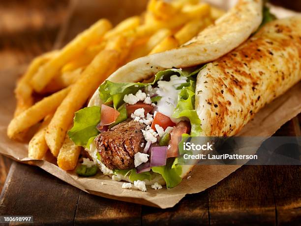 Beef Souvlaki Wrap Stock Photo - Download Image Now - Kebab, Shawarma, Wrap Sandwich