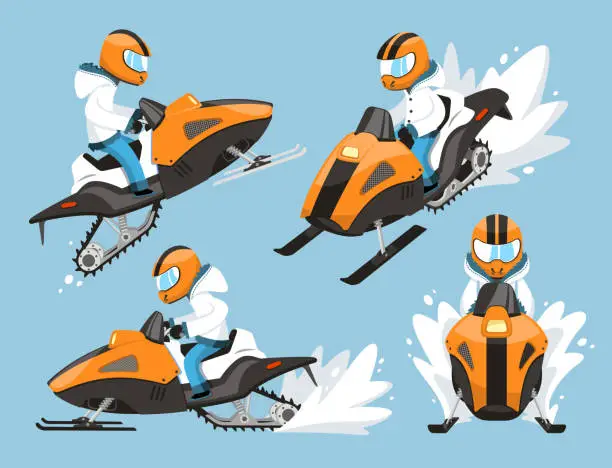 Vector illustration of Winter Snow Jet Ski Sport Set