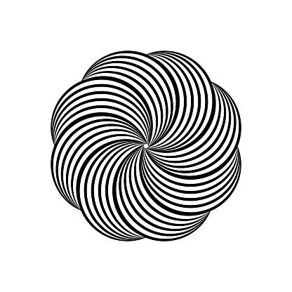 Impossible symbol. Rounded floral linear shape. Infinite knot sign. Overlapping thin lines form. Optical illusion art. Black abstract element for logo, icon, print, cover, tag. Vector illustration