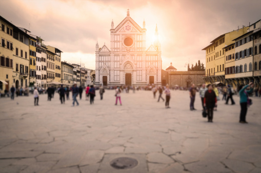 Santa Croce square in Florence during sunrise.