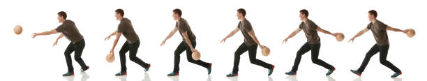 Multiple images of a man bowling