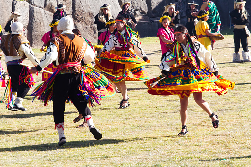 Men And Women In Traditional Costume Dancing Inti Raymi Festival Cusco Peru South America