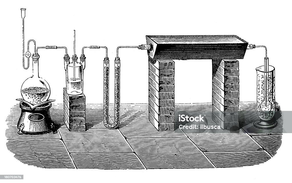 Antico esperimenti di fisica e chimica scientifica - Illustrazione stock royalty-free di Antico - Vecchio stile
