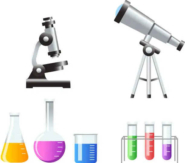 Vector illustration of Science Icons Test Tubes Microscope telescope