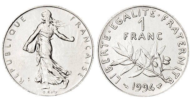 franka francuskiego na białym tle - france currency macro french coin zdjęcia i obrazy z banku zdjęć