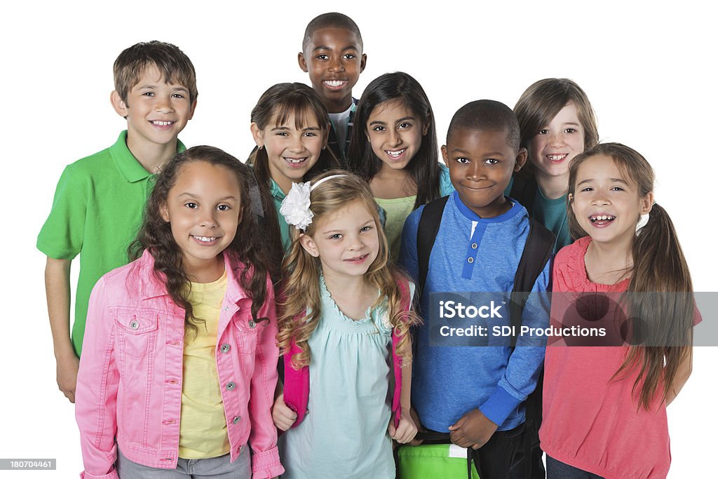 Casual diverso Grupo de alunos de escola primária com mochilas - Royalty-free Alimentação Saudável Foto de stock