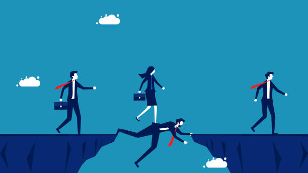 istock Sacrifice for the team. Businessman managers use themselves as a bridge to get others over the cliff 1807046537