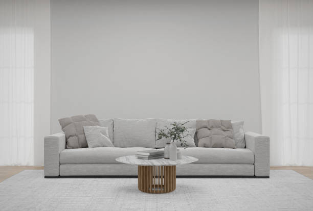istock Empty white wall  with sofa and carpet on wooden floor. 1807050932