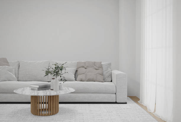 istock Empty white wall  with sofa and carpet on wooden floor. 1807051468