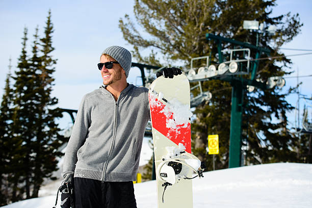 istock Snowboarder--Male ski lift pose 180705501