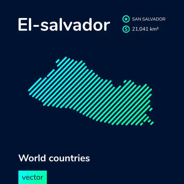 Vector illustration of El-Salvador vector map in trendy green and mint colors on dark blue background. Flat style