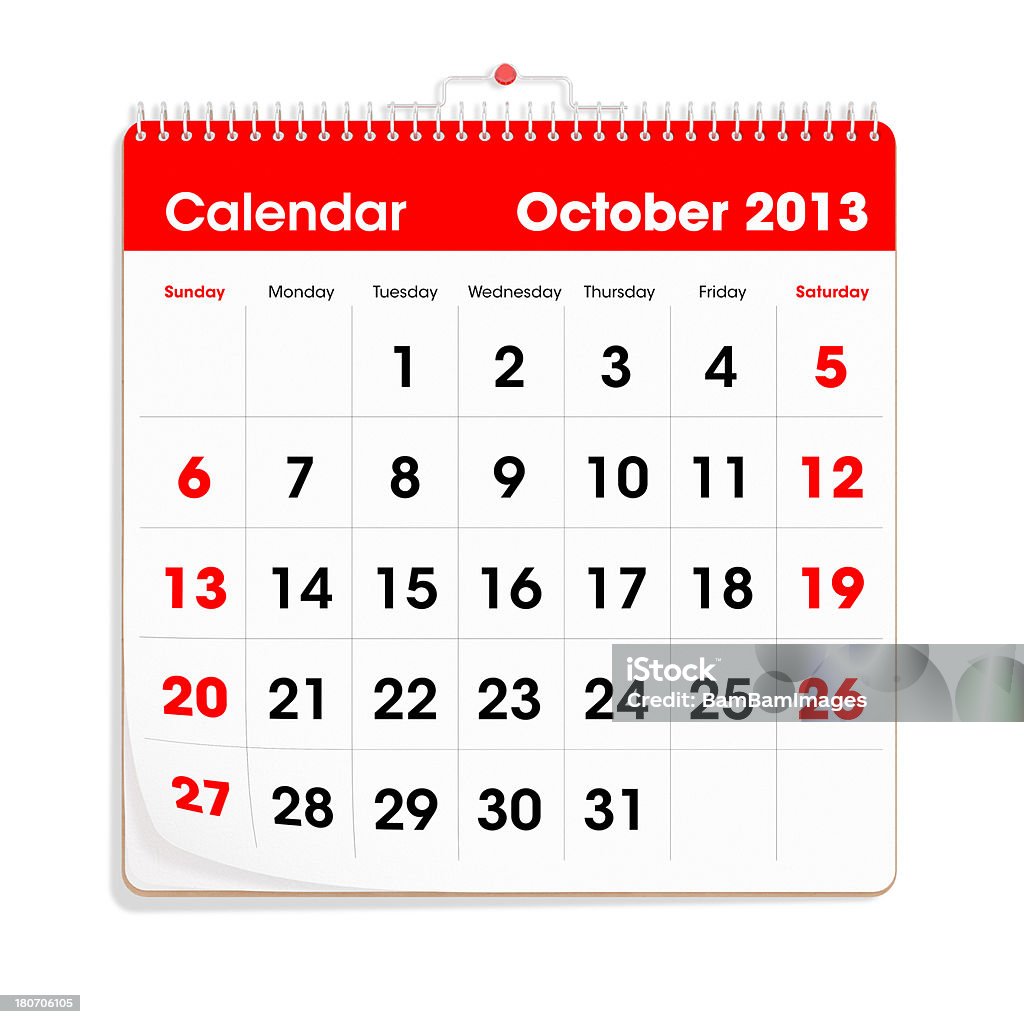 Red Wal-Kalender – Oktober 2013 - Lizenzfrei 2013 Stock-Foto
