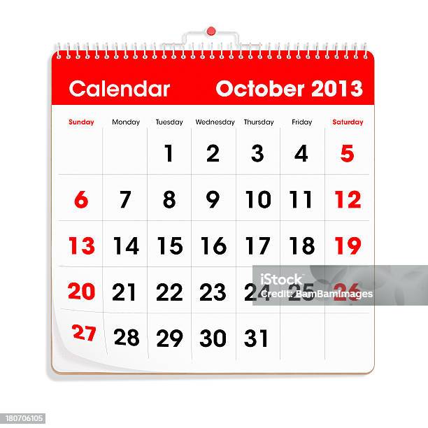Rojo Wal Calendario De Octubre De 2013 Foto de stock y más banco de imágenes de 2013 - 2013, Acontecimiento anual, Calendario