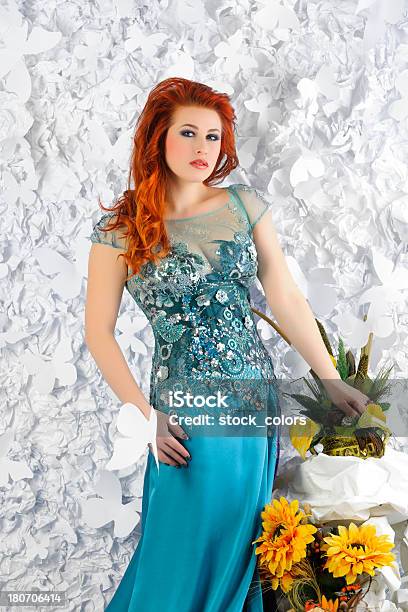 Woman In Turquoise Dress Stock Photo - Download Image Now - Adult, Attitude, Beautiful People