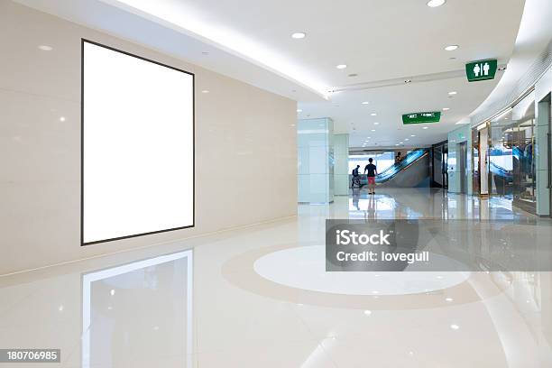 Blank Billboard In Mall Stock Photo - Download Image Now - Shopping Mall, Entrance Hall, Wall - Building Feature