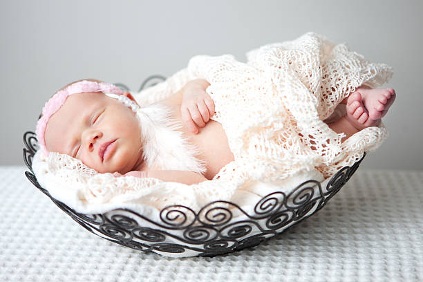 istock Sleeping Newborn Baby with Headband in Basket 180707040