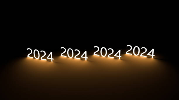 istock 2024 number glowing, abstract concept 2024, banner. 3D render 1807075100