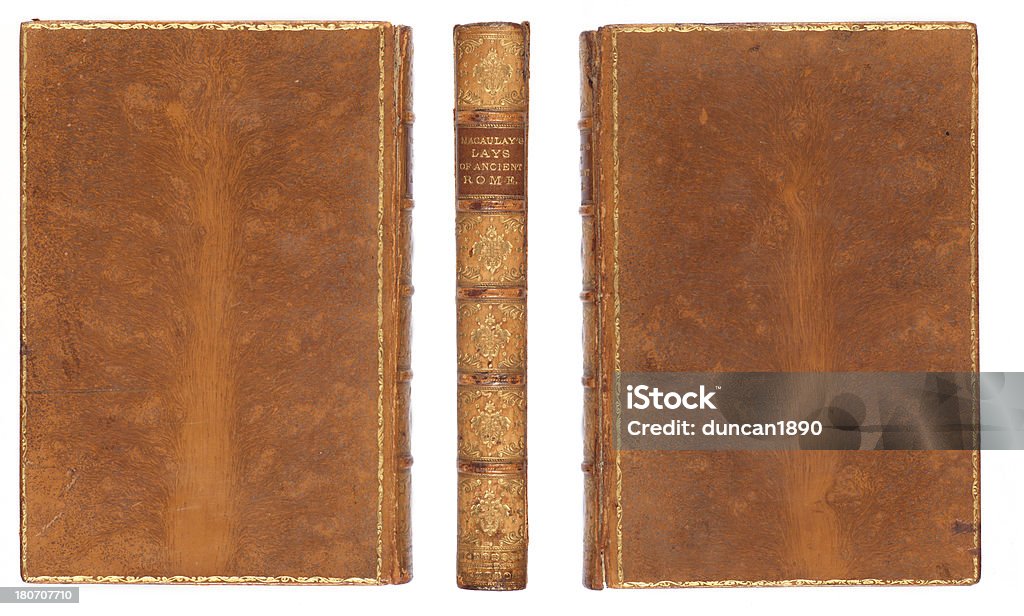 Antique book The Front and Back covers and spine of an antique leather bound book entitled Lays of Ancient Rome Book Cover Stock Photo