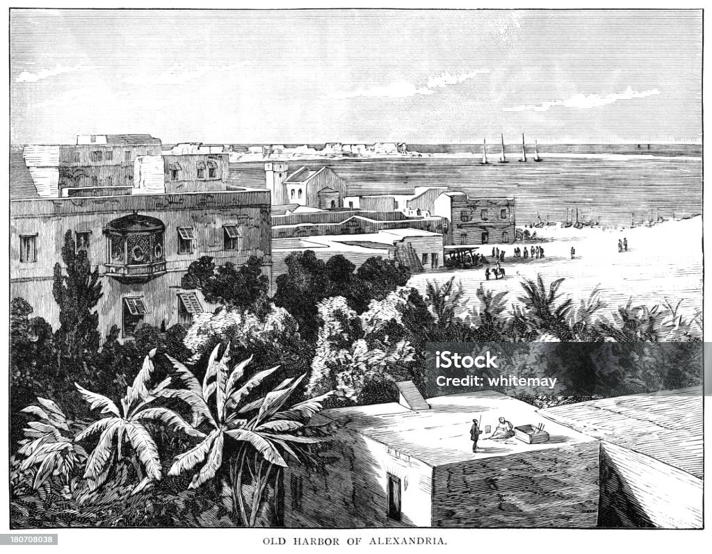 O antigo Harbour de Alexandria, Egipto - Royalty-free 1880-1889 Ilustração de stock