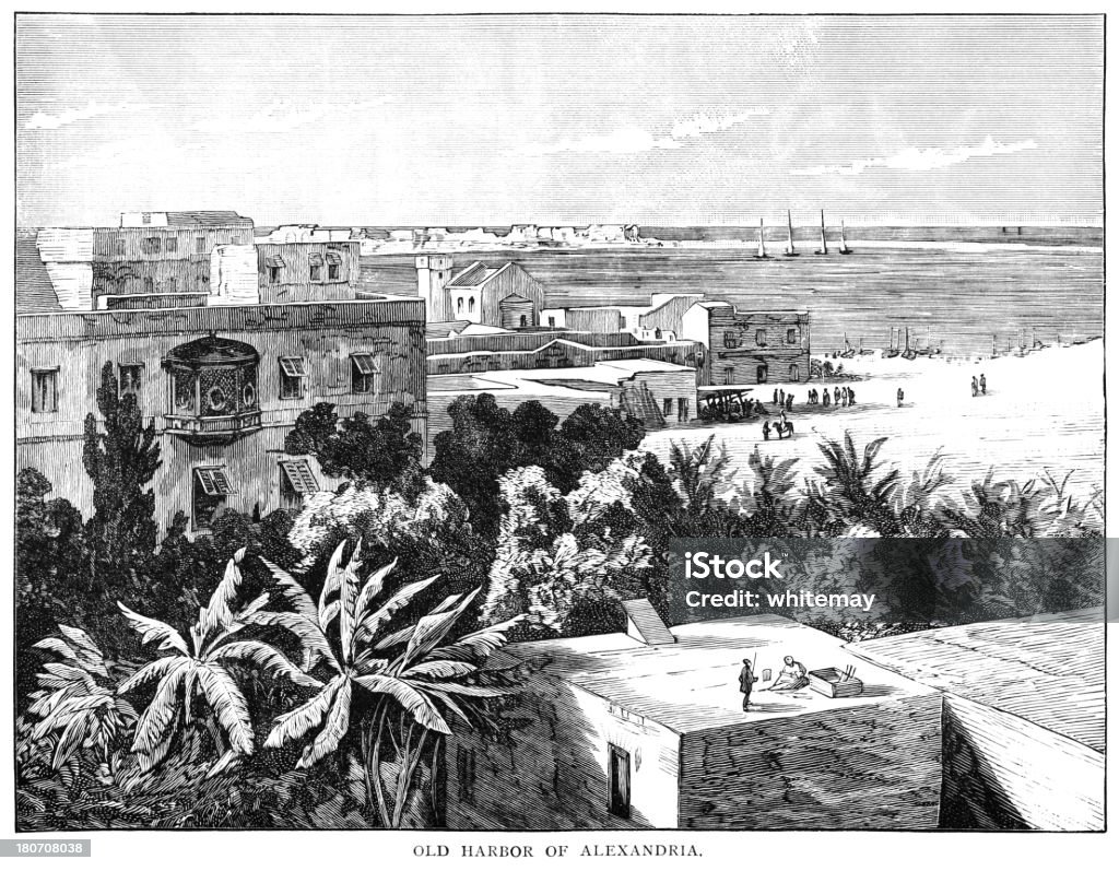 Старую бухту в Александрии (Египет) - Стоковые иллюстрации 1880-1889 роялти-фри