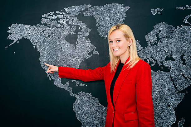 istock Business woman and world map 180708111
