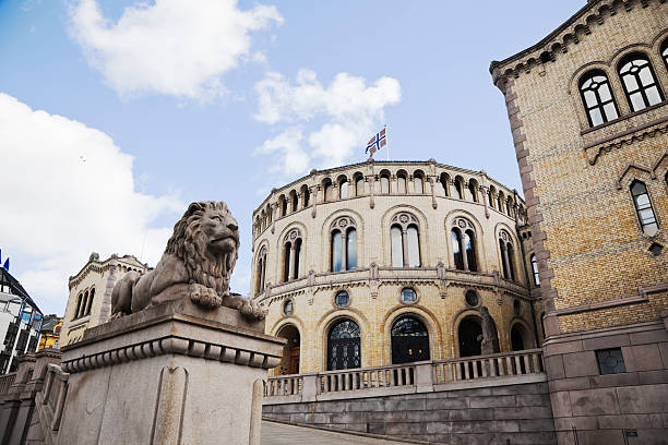 Norwegian parliament bulding. The Lion o in front of the Norwegian Parliament Building. Oslo, Norway. norwegian culture photos stock pictures, royalty-free photos & images