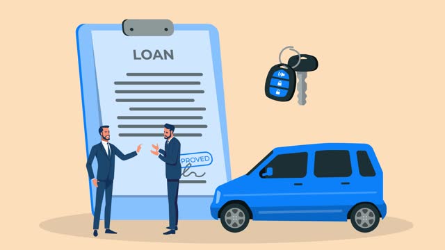 Car Loan and Business Deal between two professional person. Rent car enterprise. Salesman and customer or business partners.