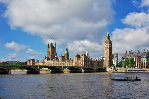 the Westminster Bridge with Big Ben and the Houses of Parliament on the background 