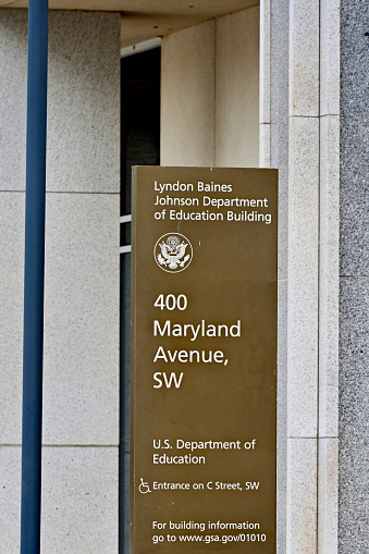 Washington, D.C., USA - November 20, 2023: Sign at the U.S. Department of Education building in the Nation’s Capital.