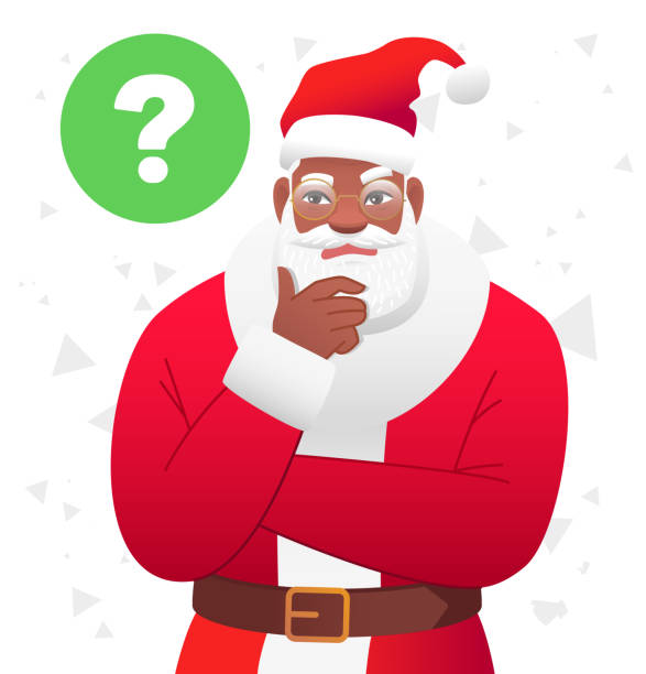 istock Brooding black Santa Claus. African Santa is thinking about who to give gifts to. Elements for the design of a New Year's card. 1807107166