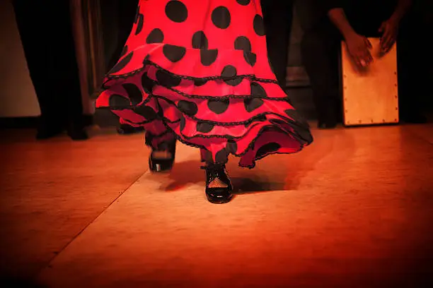 Flamenco dancer .  Motion blur and some noise due to low light situation.