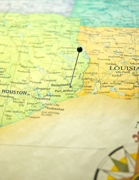 istock Road Map Of Beaumont And Houston Texas Macro 180711470
