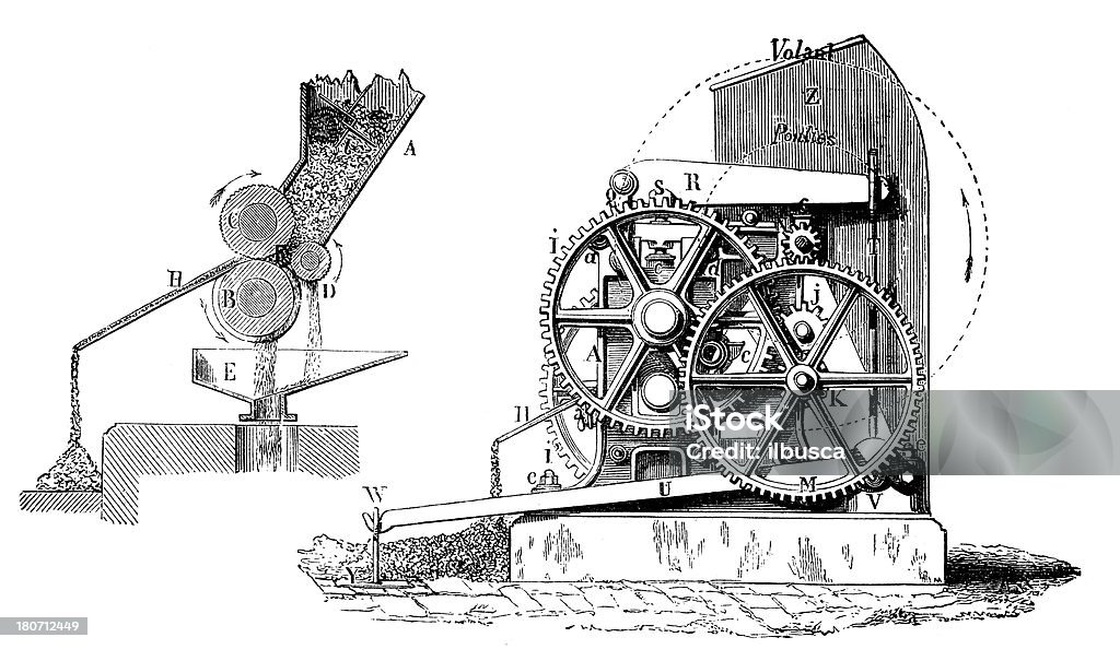 Outils et machines utilisées dans dye-works, cuir industrie Tannerie - Illustration de Antiquités libre de droits